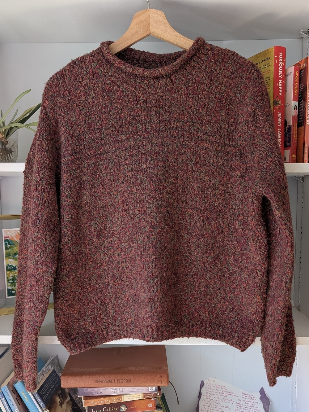 Vintage Women's Rollneck Collar Knit Sweater Burgundy Medium 90s Minimalism Boho